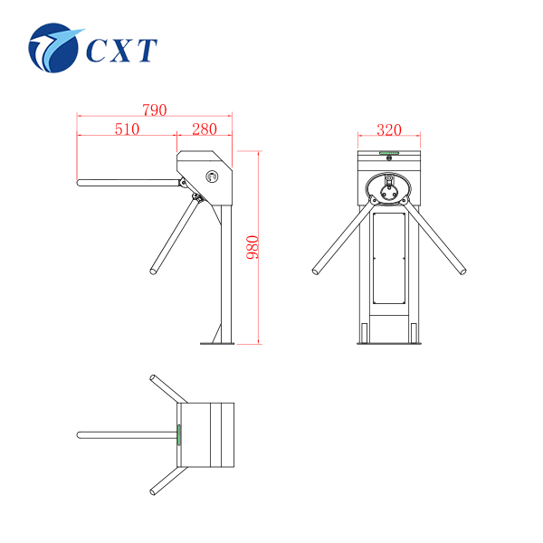 Bridge Type Tripod Turnstile Gate with 1200x280x980mm Dimensions 510mm Pole Length and 30W/24V DC Brushless Motor
